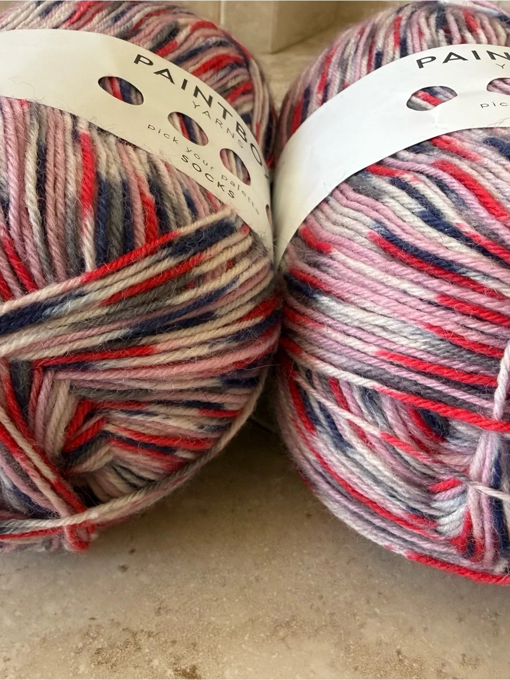 Multicolor Pink-Red-Blue Self-Striping Sock Yarn